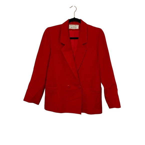 Vintage Christian Dior The Suit Petites Pure Wool Red Double Breasted Blazer 6 - Picture 1 of 6